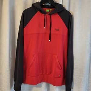 Hugo Boss Men's Hooded Sweatshirt, Size XL,Red and black, Outerwear, Fall